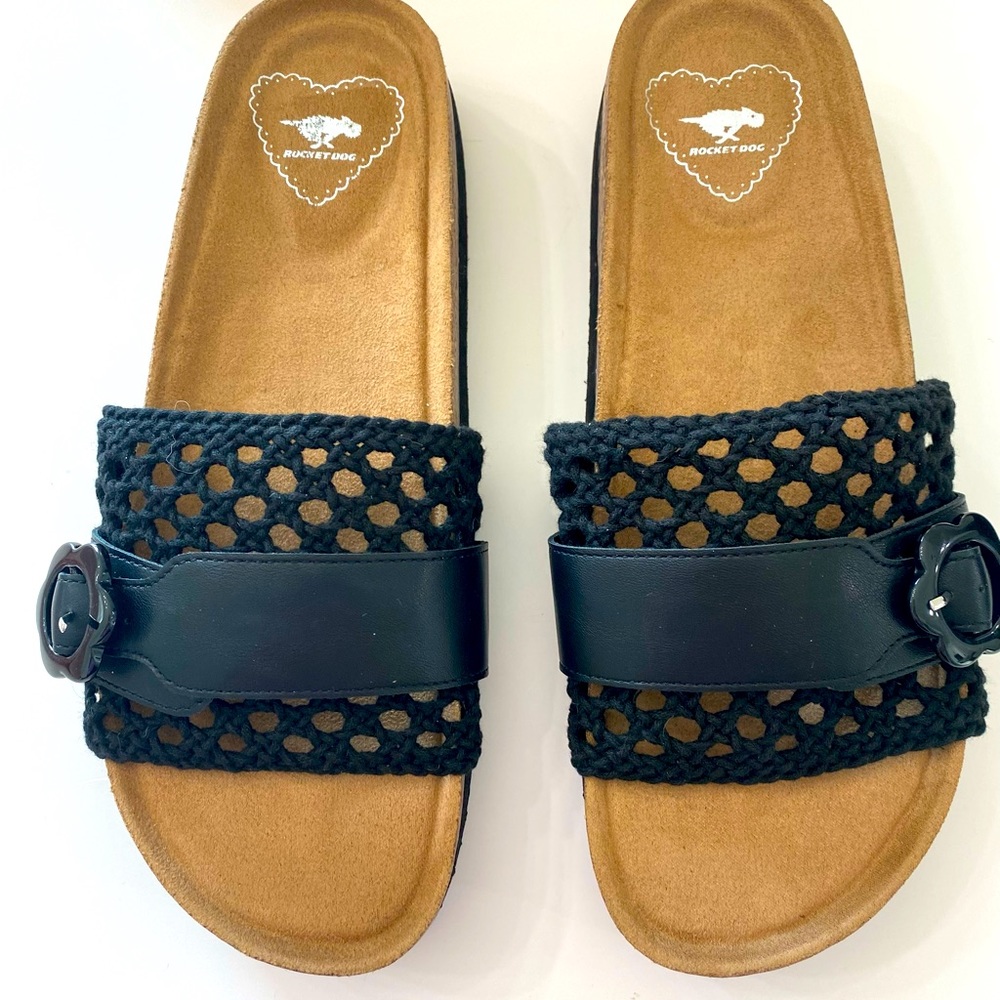 Women’s Rocket Dog Black Corded Buckle Slip-on Slide Platform Sandals Shoes 7-10 - Picture 2 of 10